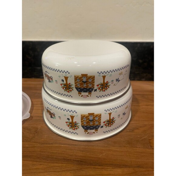 2 Country Design enamel bowls with lid - Picture 3 of 5